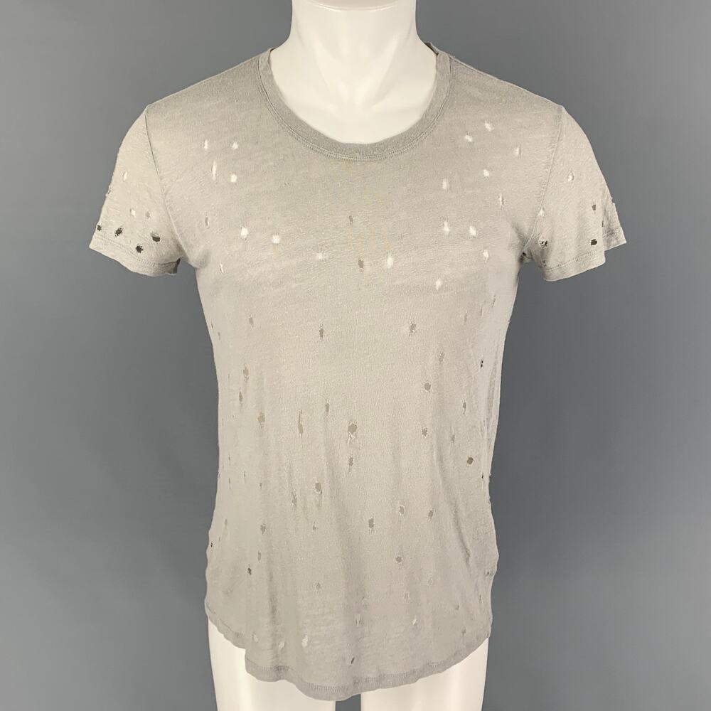 IRO Size S Light Gray Distressed Linen Crew-Neck Clay T-shirt